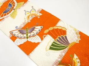 横段に蝶模様織り出し　袋帯